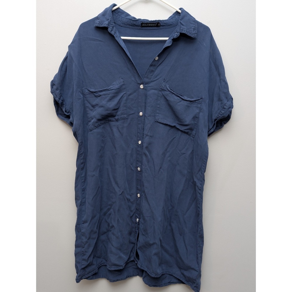 DR2 ZILCREMO Blue Chambray Shirt Dress Women's XL Casual Minimal Stylish